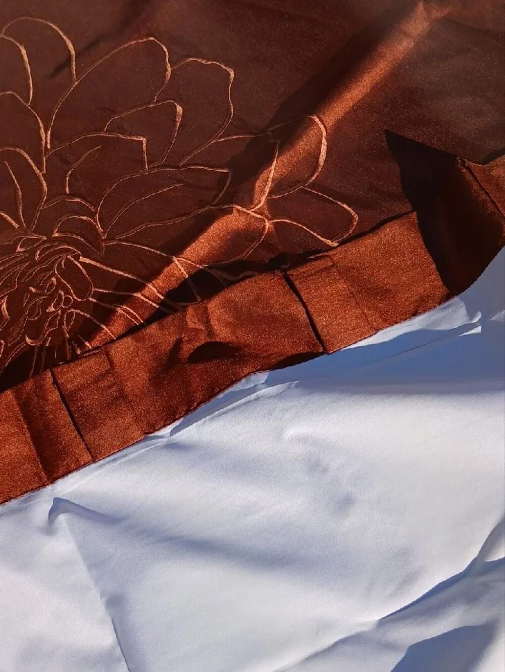 Copper Brown Floral Embroidered Curtain Panels Set of 4